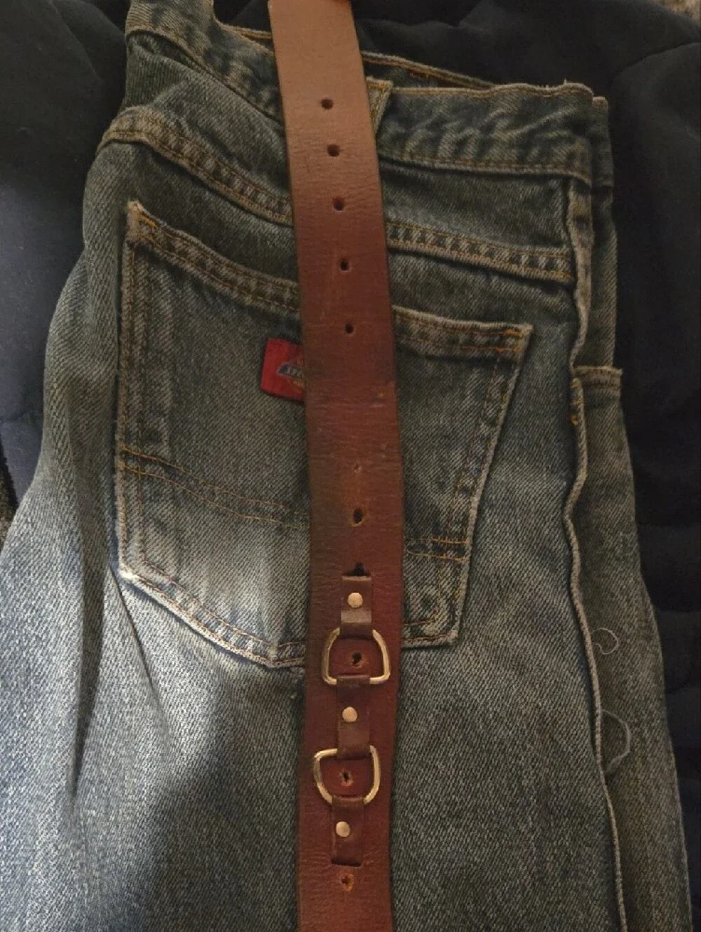 Vintage Brown Leather Belt with Fender Guitar Pinup Buckle